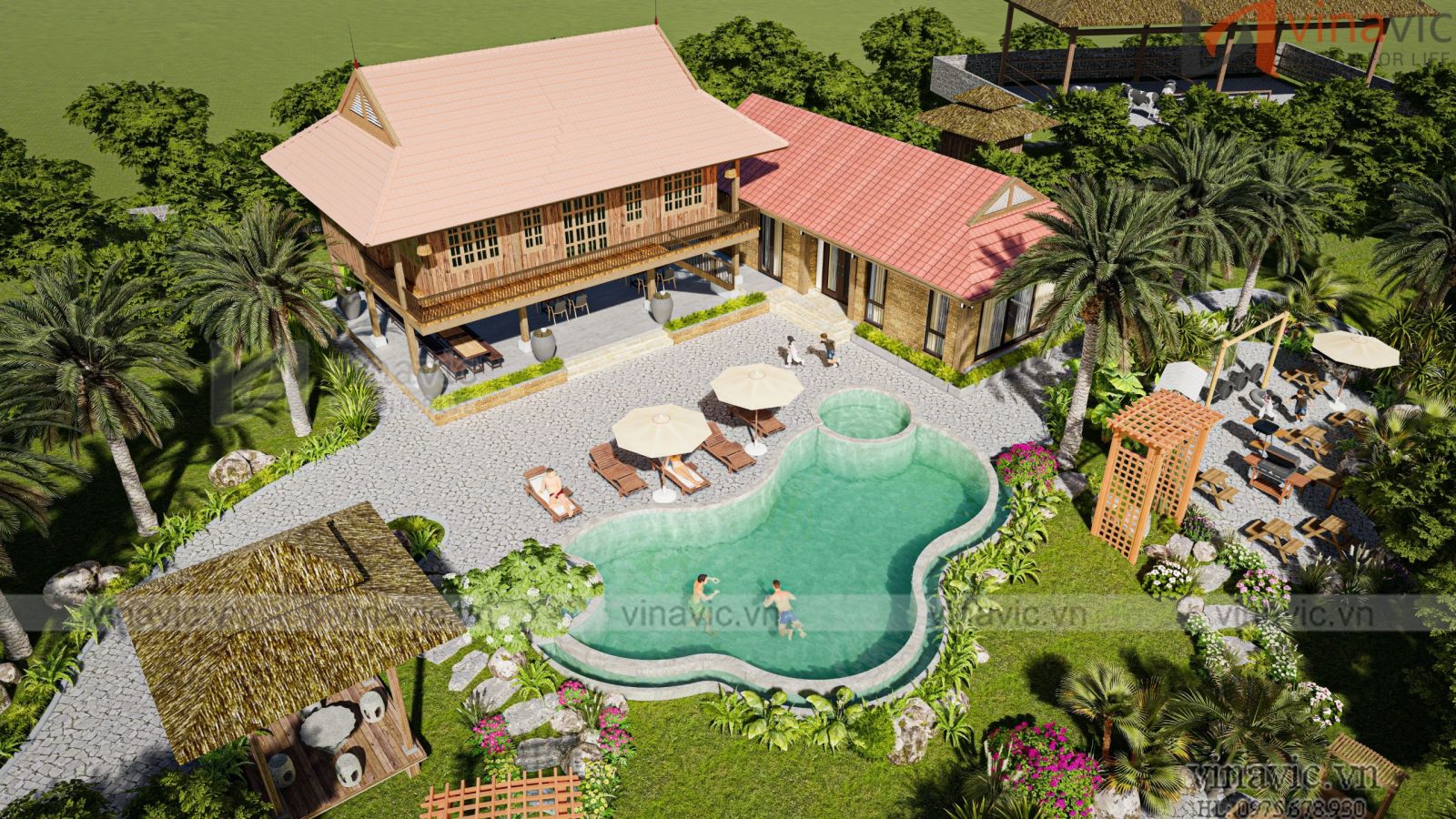 Phối cảnh 3D khu homestay nghỉ dưỡng Hà Nội BT2338