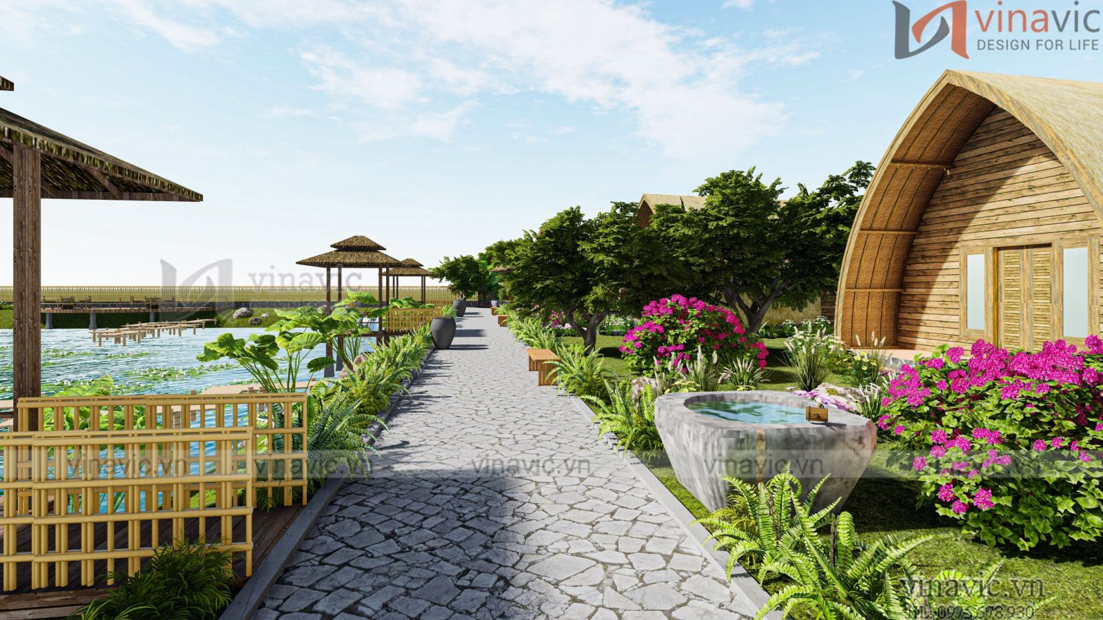 Lối đi đẹp mãn nhãn trong khu du lịch homestay nghỉ dưỡng