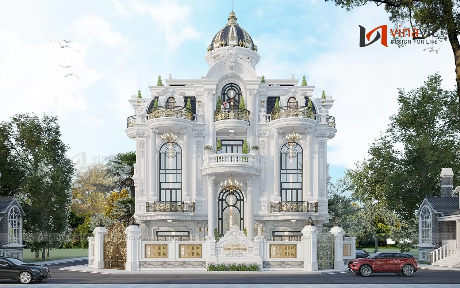 Thiết kế biệt thự 4 tầng tân cổ điển đẹp lô góc 144m2 (16x9m) BT2339