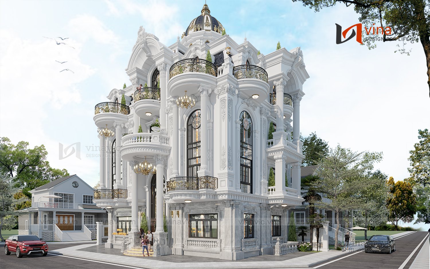 Các lan can rộng của biệt thự tân cổ điển BT2339