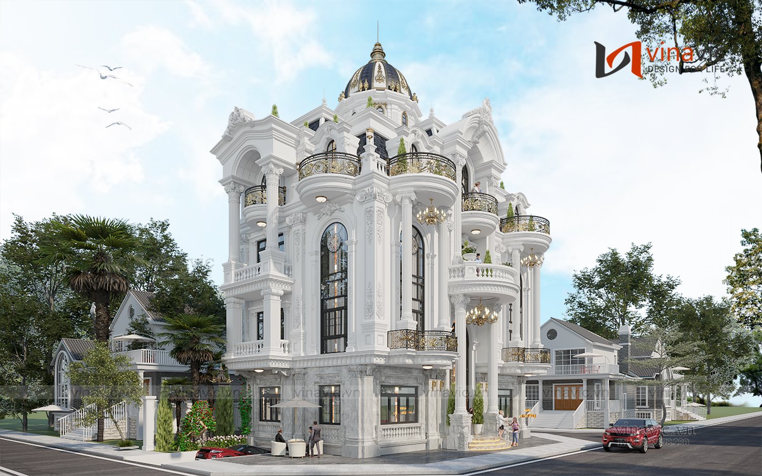 Góc nghiêng bề thế, vững chắc của biệt thự 4 tầng