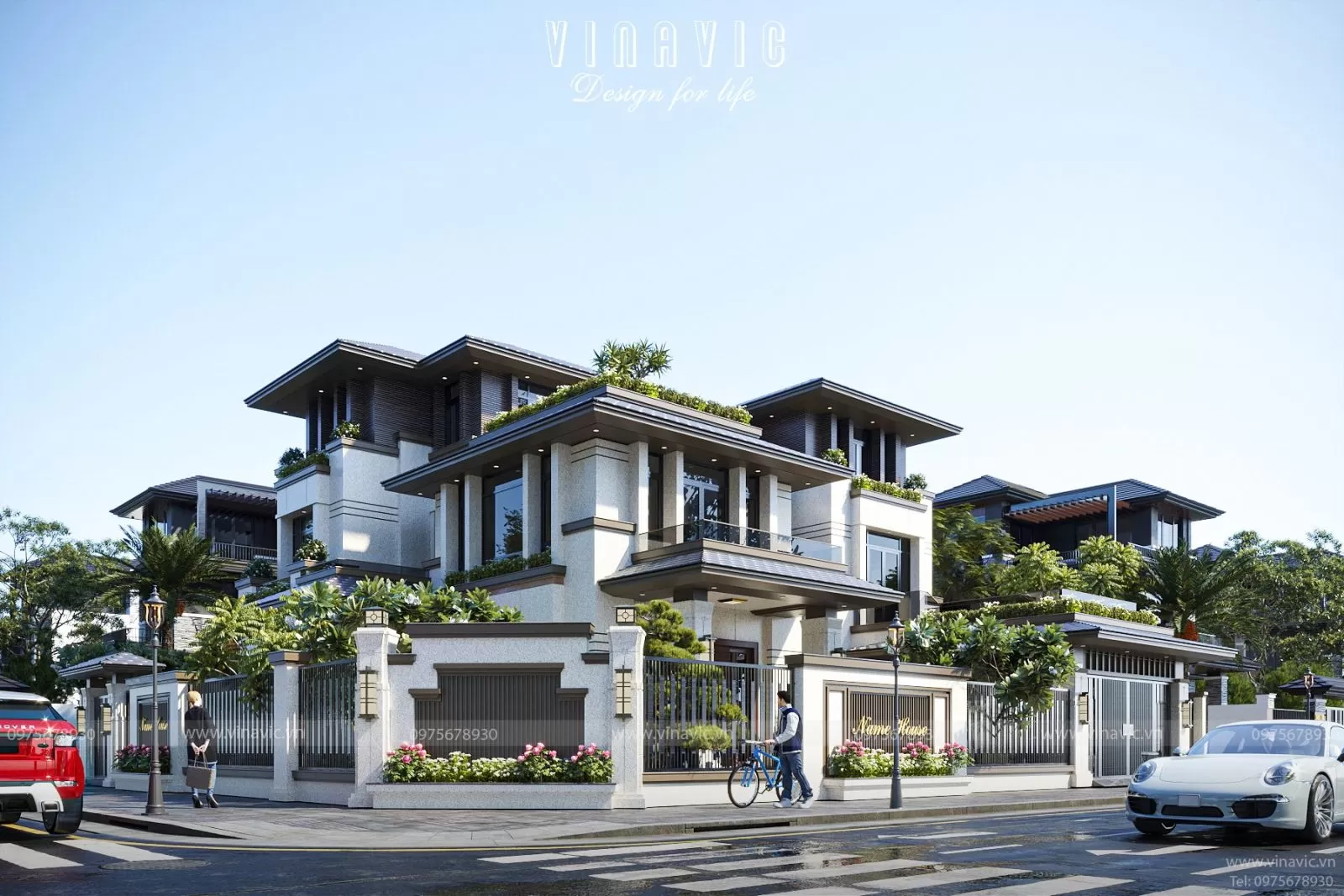 Thiết kế biệt thự sang trọng hiện đại 3 tầng 2 mặt tiền (16x17m) BT2340