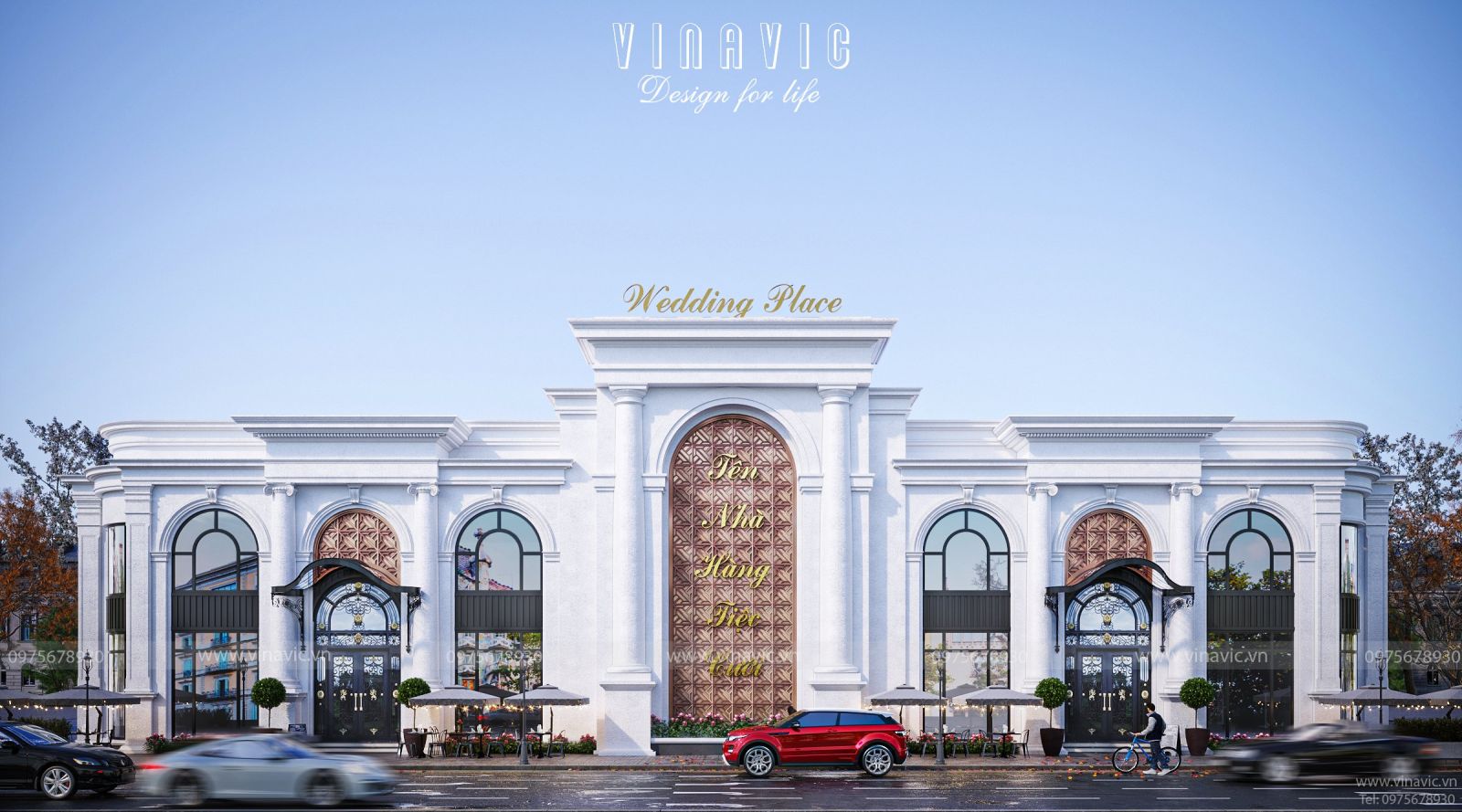 Tổng quan thiết kế ngoại thất tân cổ điển của trung tâm tiệc cưới BT2345