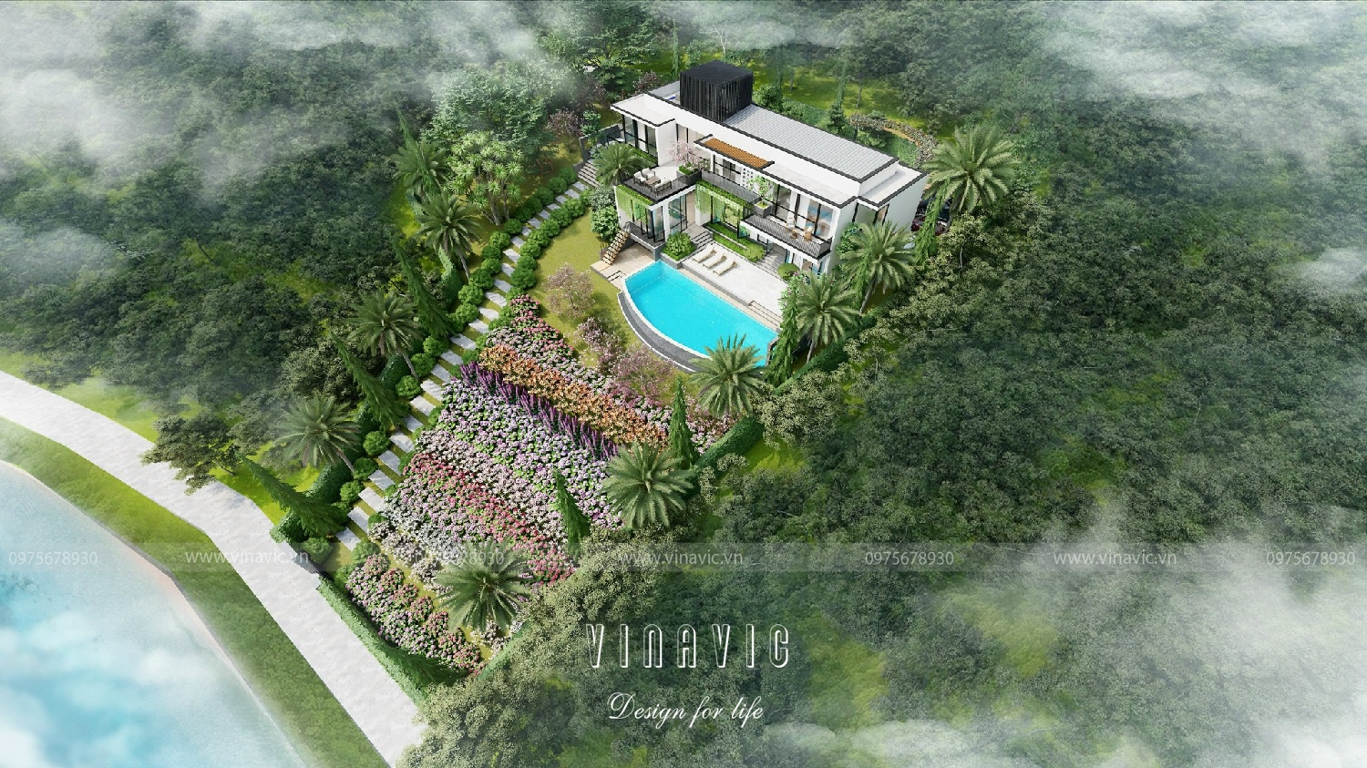 Thảm hoa bậc thang ấn tượng của Villa hiện đại BT2347
