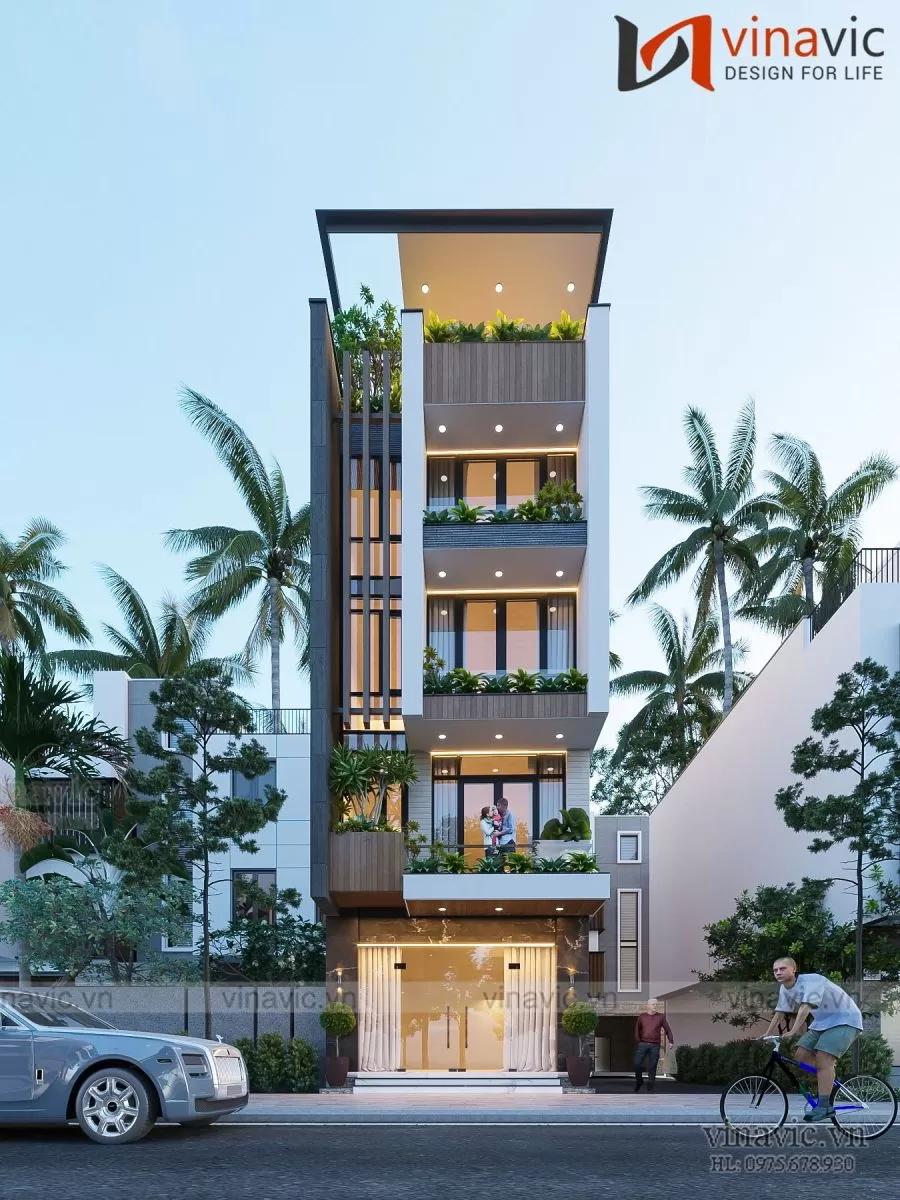 Nhà phố lệch tầng 4x15m 4 tầng