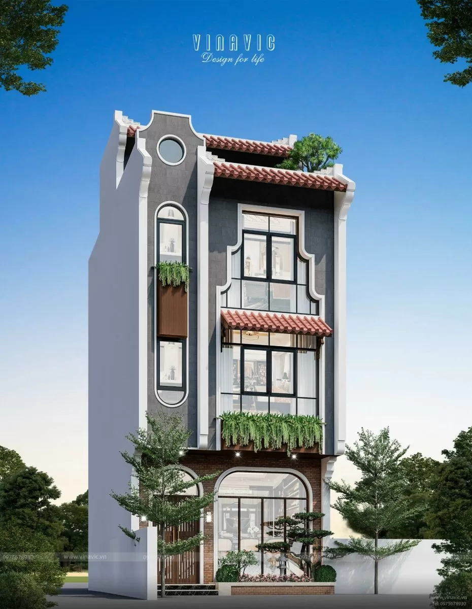 Mẫu thiết kế nhà 6x14m 3 tầng 84m2 phong cách indochine – tối ưu diện tích nhỏ