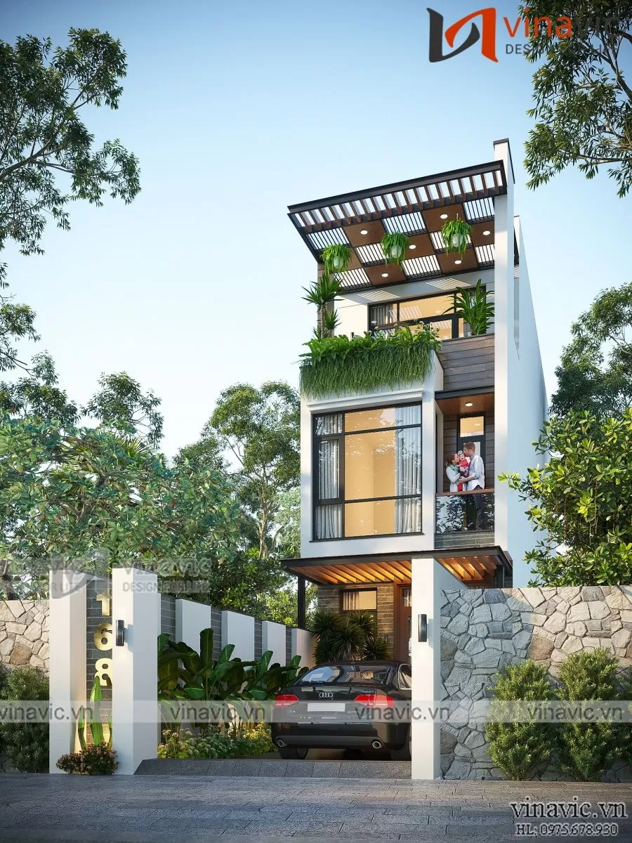 Chú ý đến phong thủy và thẩm mỹ của nhà ống lệch tầng 4x18m