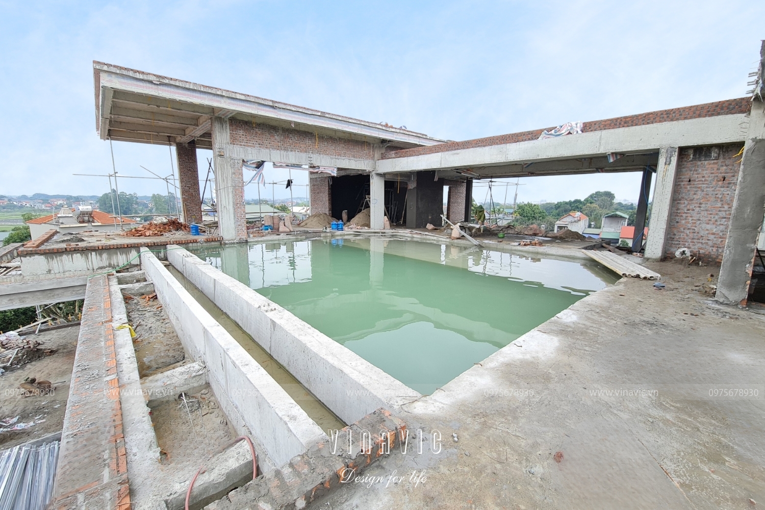 Thi công biệt thự 3 tầng có hồ bơi hiện đại