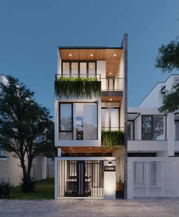 Căn biệt thự phố hiện đại với hệ mái bằng tinh tế