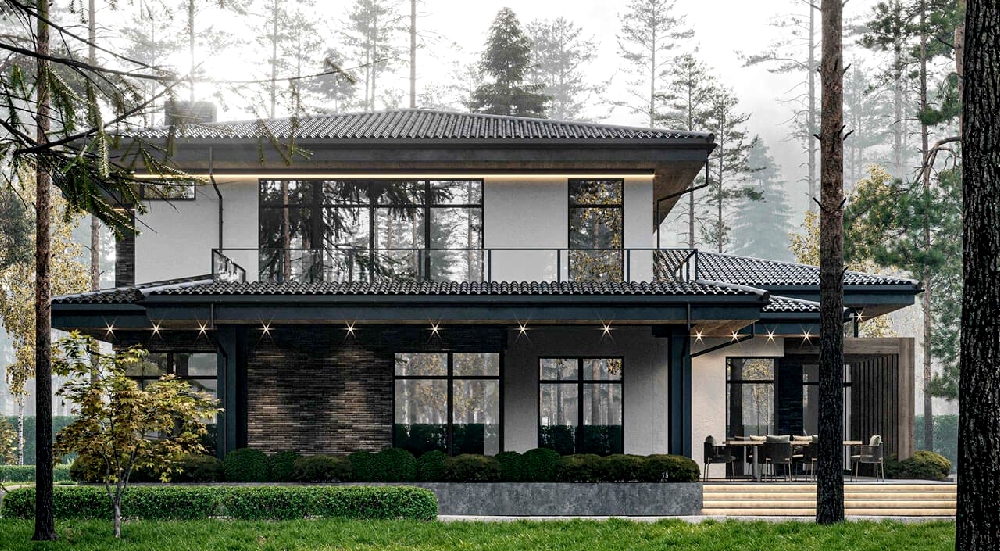 Ngôi nhà có sự kết hợp hài hòa giữa kiến trúc hiện đại và truyền thống,