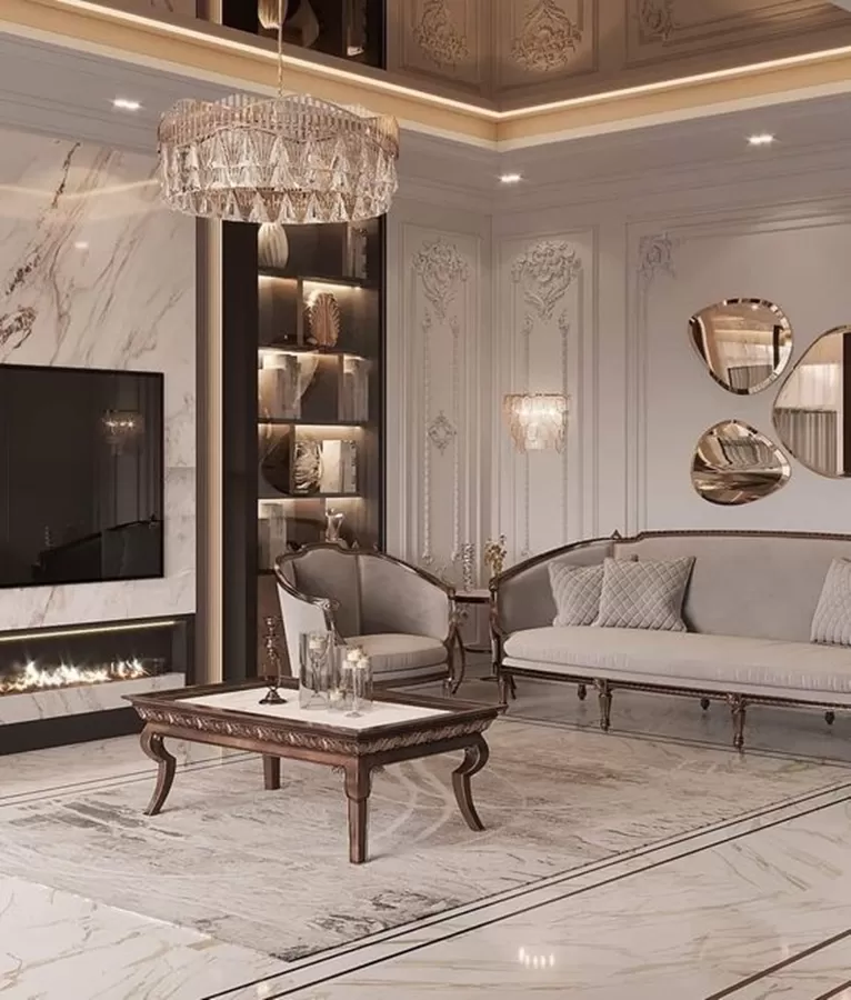 Không gian phòng khách đẳng cấp, quý phái với gạch porcelain cao cấp