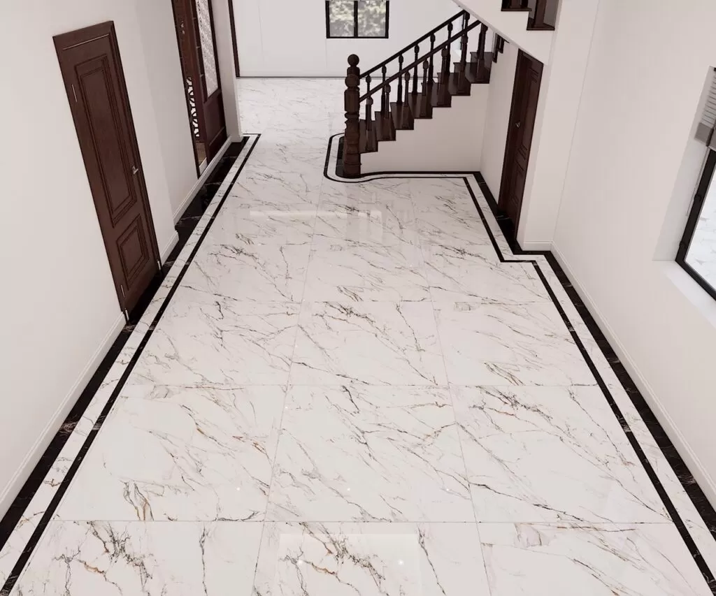 Lát gạch viền tạo điểm nhấn cho phòng khách