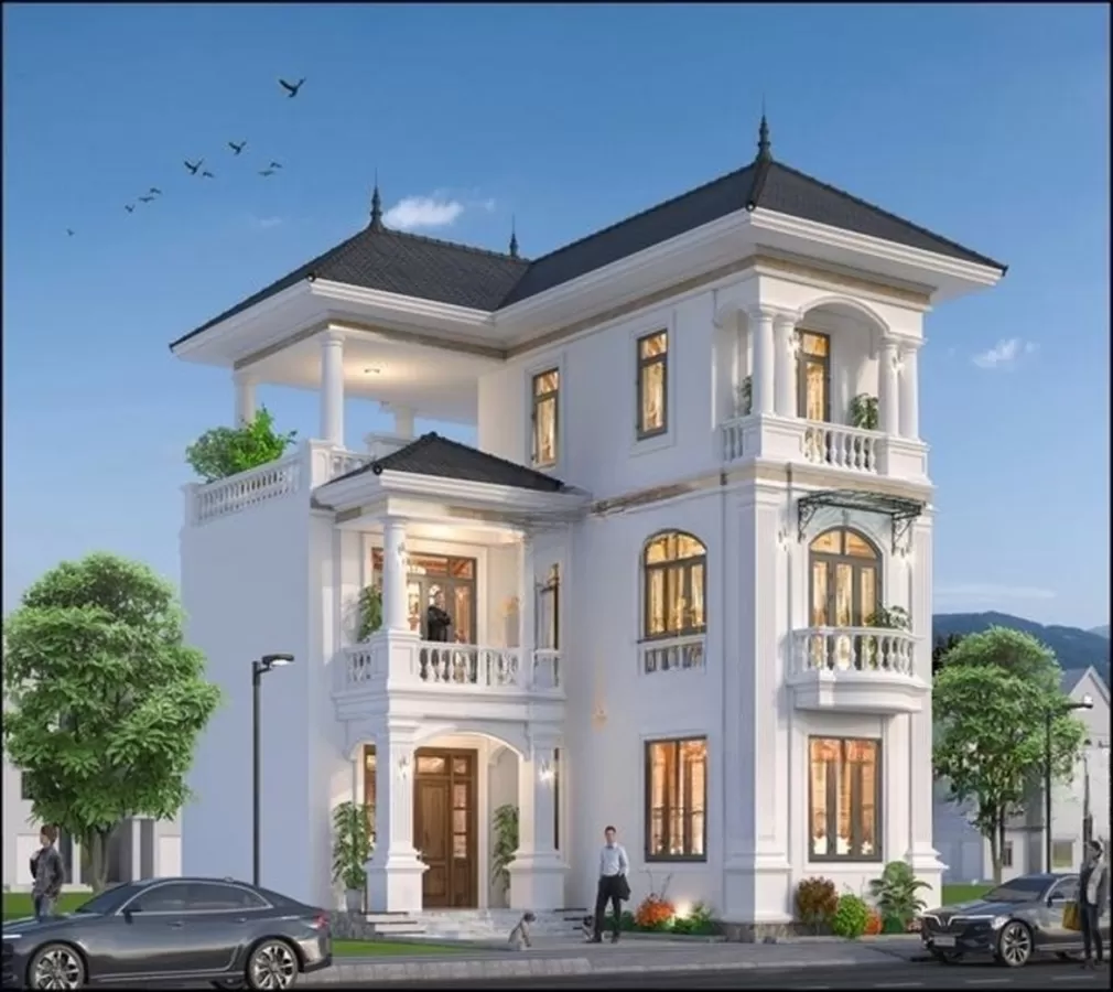 Biệt thự tân cổ điển dáng chữ L đẹp