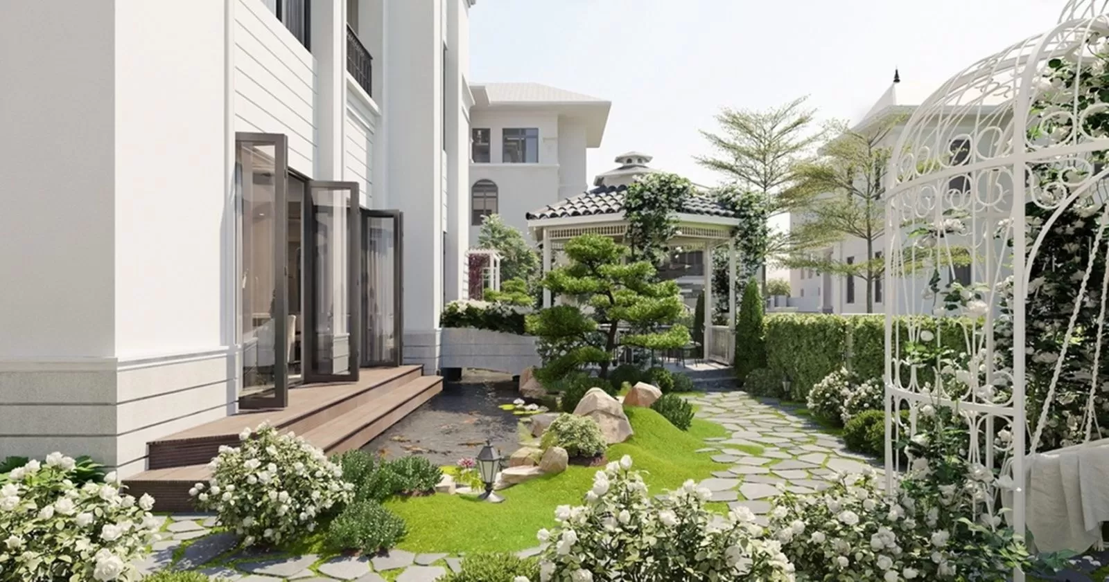 Sân vườn phong cách tân cổ điển kiểu Pháp