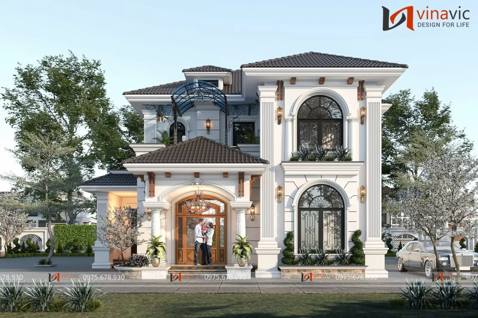 Mặt tiền thanh lịch và sang trọng của biệt thự tân cổ điển