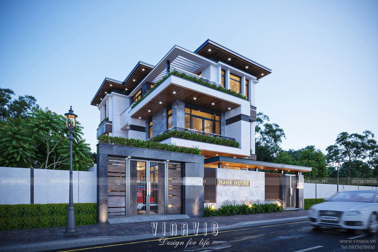 Biệt thự chữ L mái bằng