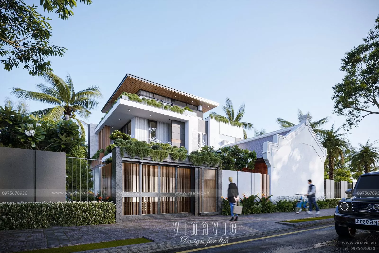 Mẫu biệt thự mặt tiền 13m x 9m thiết kế hiện đại 3 tầng