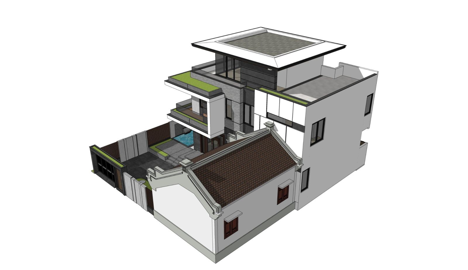 Phối cảnh mặt bằng công năng biệt thự mặt tiền 13m