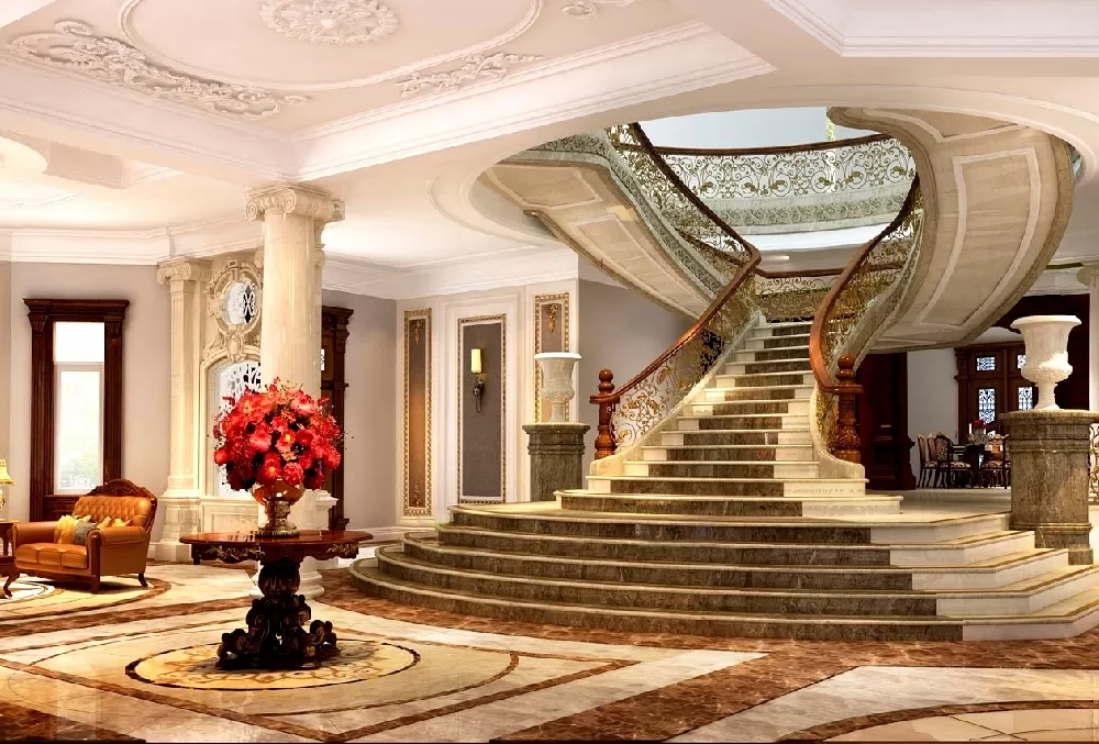 Màu sắc cầu thang cho nhà biệt thự thường được sử dụng là những tông màu ấm