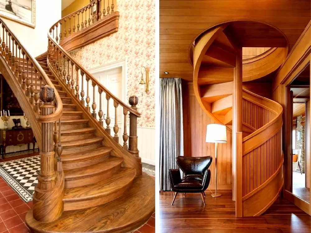 Cầu thang bằng gỗ thường là lựa chọn cho biệt thự cổ điển