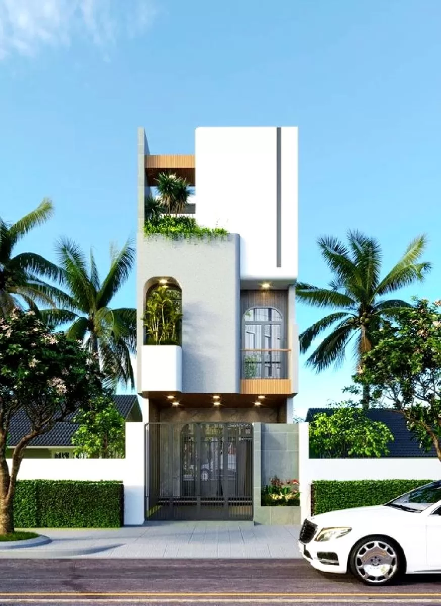 Tường nhà được sơn màu trắng kết hợp với màu xanh dương và vàng kem tạo cảm giác nhẹ nhàng, thanh thoát.