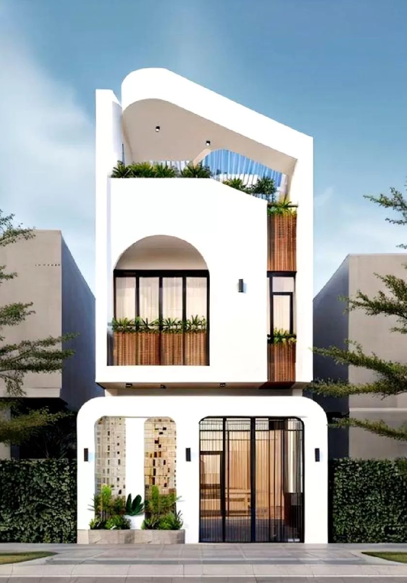 Cửa sổ nhà ống phong cách Địa Trung Hải thường có hình vòm tròn hoặc vòm bán nguyệt