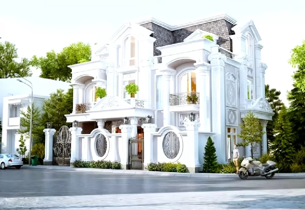 hệ thống mái ngói màu ghi xám, mang đến sự tương phản nhẹ nhàng và thanh lịch.