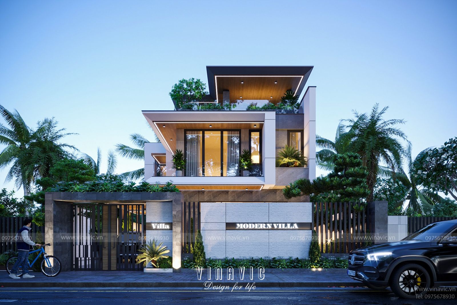 Phối cảnh mặt tiền biệt thự 3 tầng hiện đại