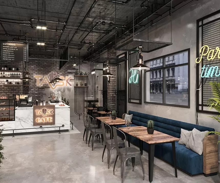 Thiết kế quán cafe phong cách công nghiệp Industrial xu hướng mới nhất