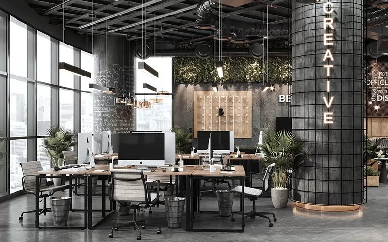 Văn phòng phong cách nội thất công nghiệp Industrial chuyên nghiệp