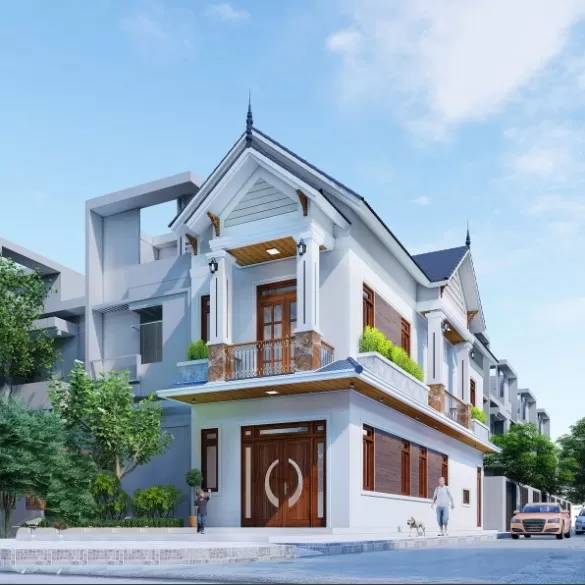 Phối cảnh nhà 2 tầng mái thái 6mx17m nhẹ nhàng và hiện đại