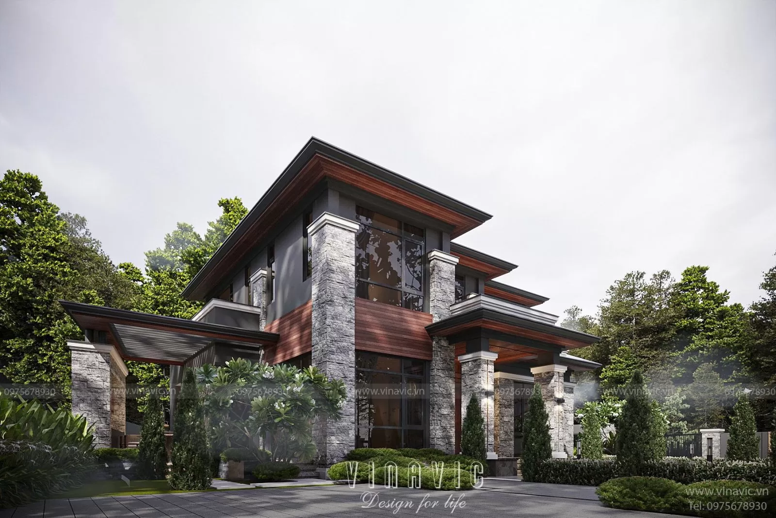 Mặt tiền biệt thự Nhật Bản 200m2 mộc mạc và tinh tế