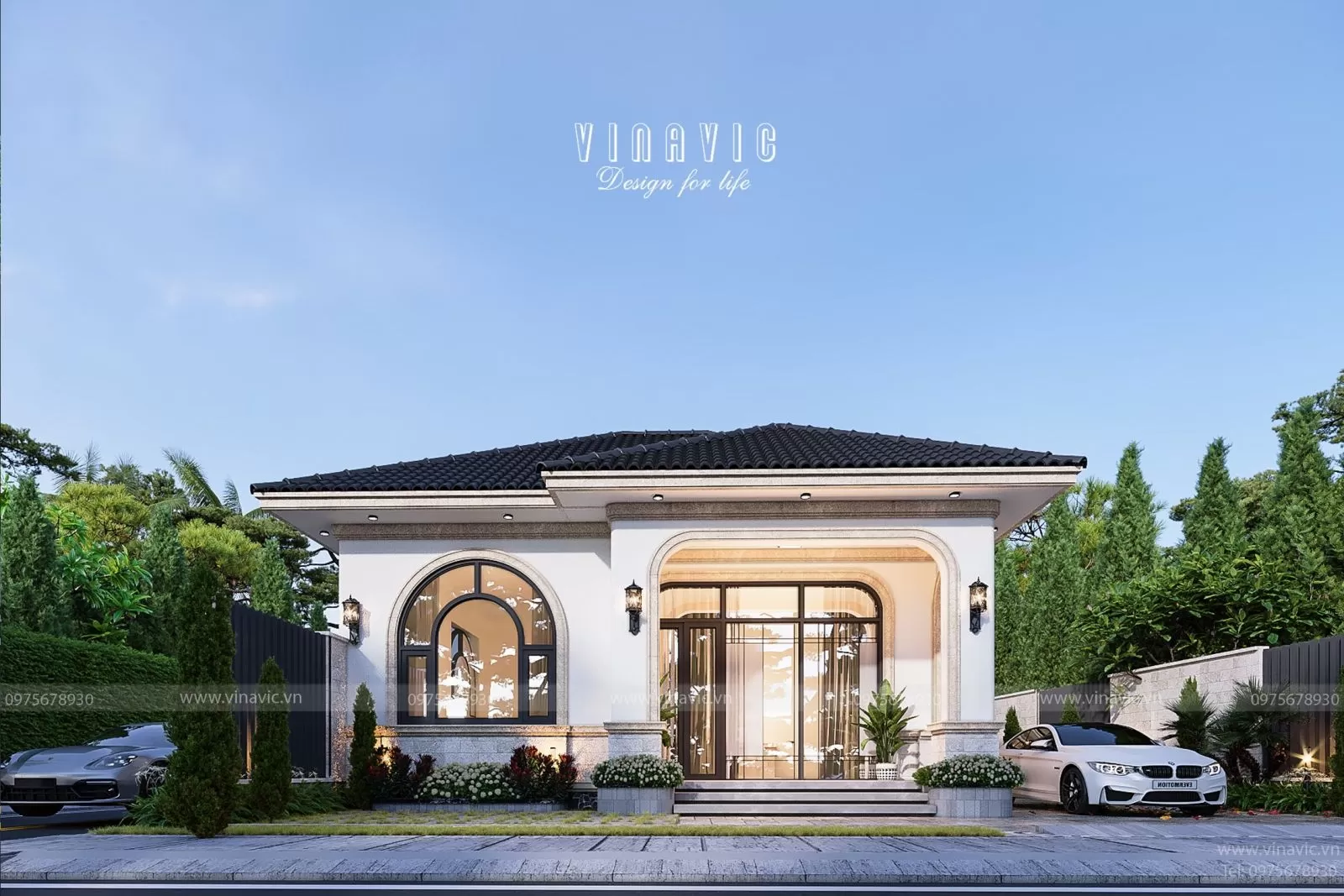 Mẫu biệt thự 1 tầng 3 phòng ngủ tân cổ điển 11m x 17m BT2363