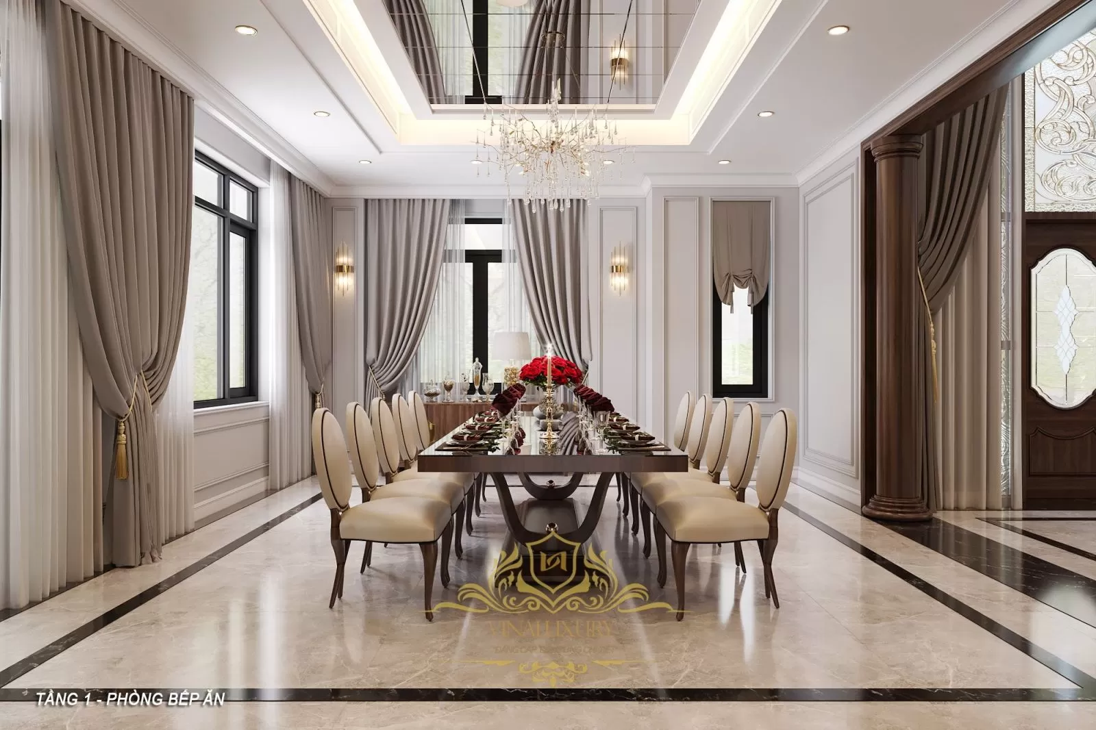 Mẫu nội thất phòng bếp nhà phố tân cổ điển