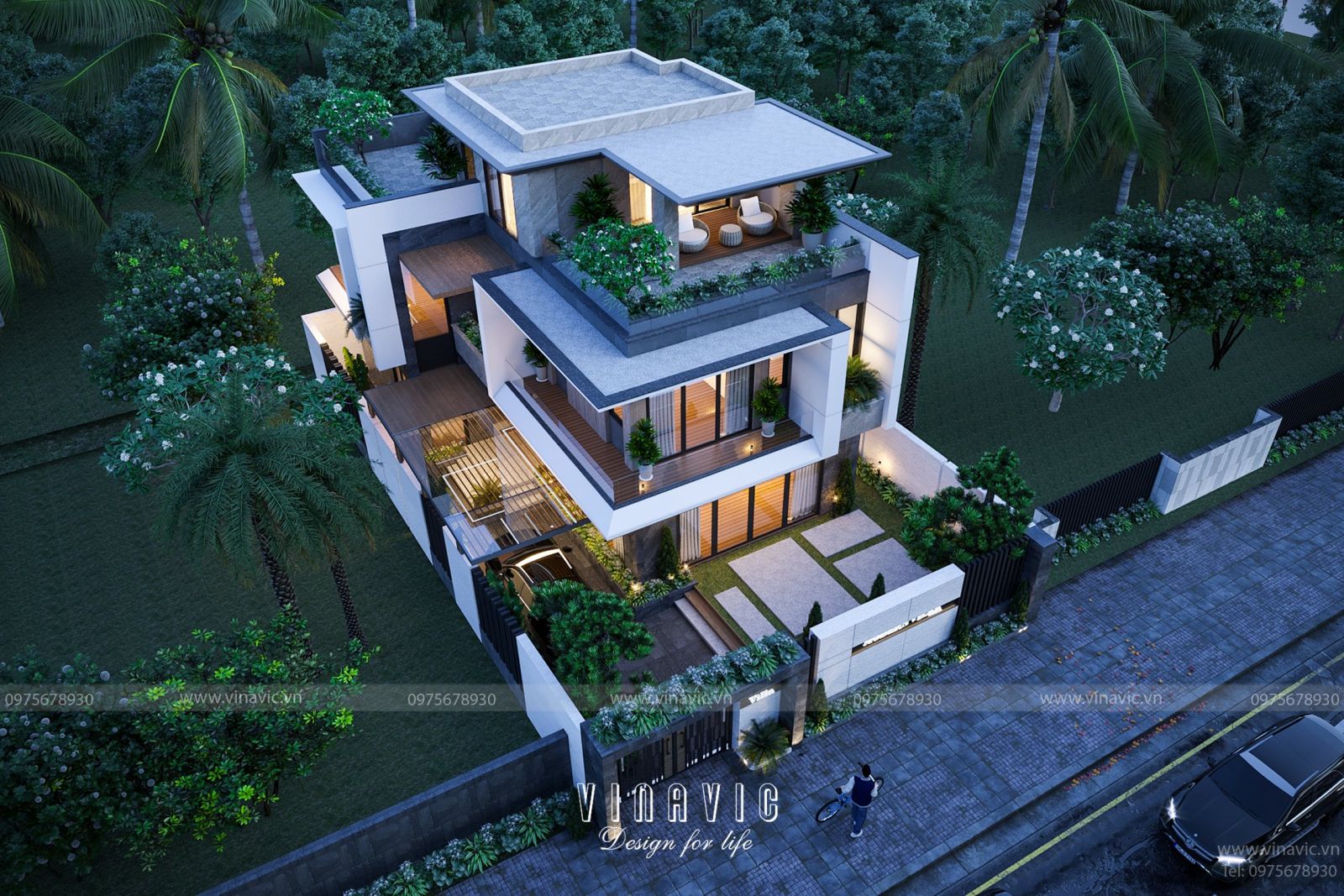 Nhà mái bằng hiện đại 3 tầng 150m2 có sân thượng độc đáo