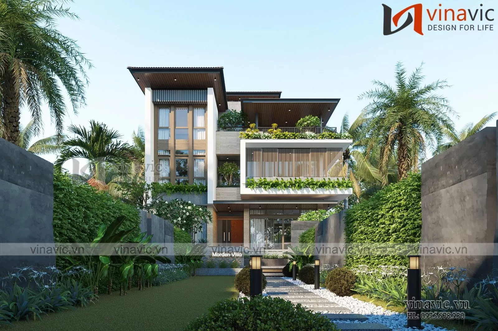 Biệt thự mặt tiền 12m 3 tầng hiện đại có sân thượng rộng