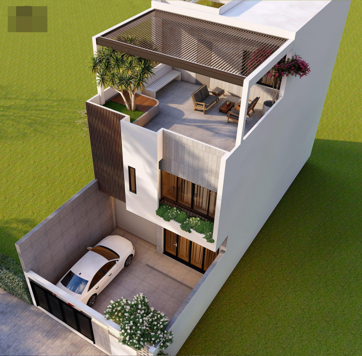 Không gian sân thượng nhà 3 tầng hoà mình với thiên nhiên