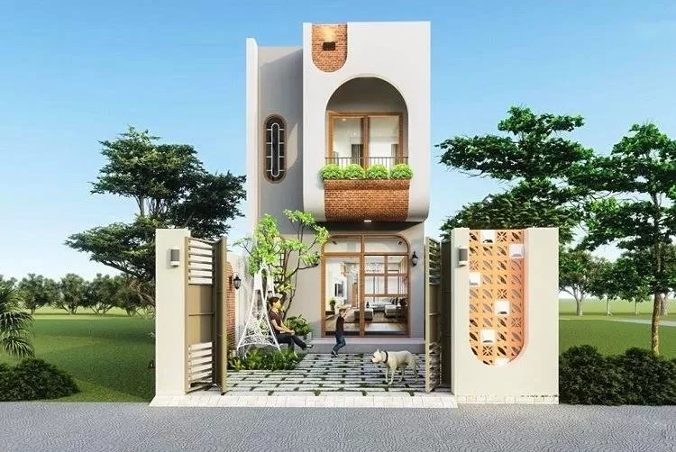 Mẫu nhà 2 tầng 4 phòng ngủ 70m2 với mái vòm độc đáo