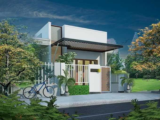 Nhà vuông 100m2 1 tầng có sân vườn xanh mát