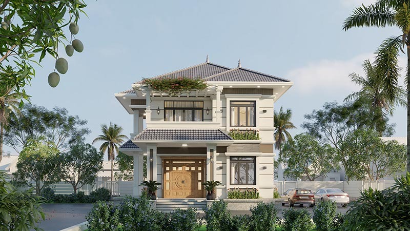 Mẫu nhà vườn 2 tầng 4 phòng ngủ 100m2 hiện đại