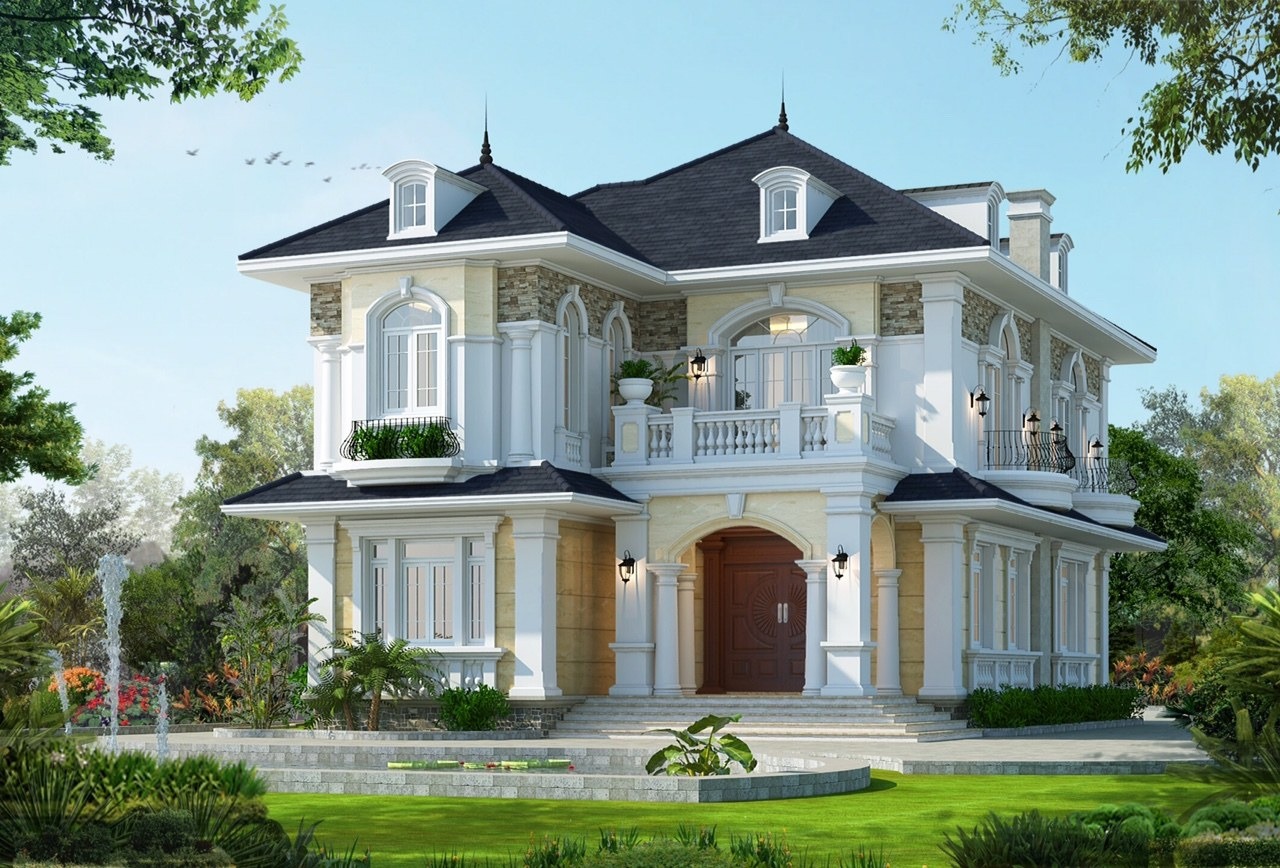 Nhà 2 tầng 4 phòng ngủ 100m2 phong cách tân cổ điển sang trọng