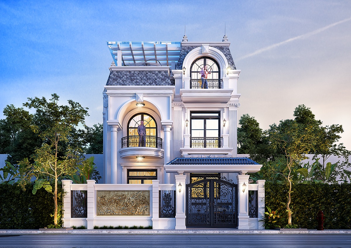 Nhà 2 tầng 4 phòng ngủ 100m2 phong cách tân cổ điển sang trọng