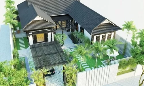 Nhà vườn chữ U có nhiều cây xanh tươi mát