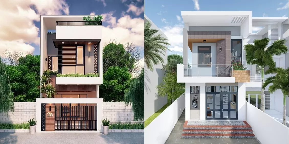 Mẫu nhà 2 tầng 4 phòng ngủ 70m2 đa dạng phong cách kiến trúc