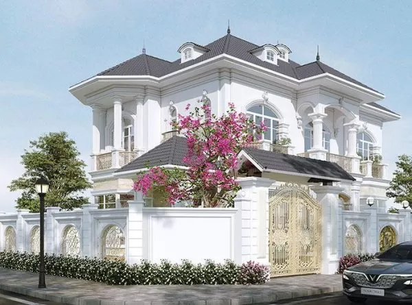 Cổng biệt thự Tân Cổ Điển với tone màu tươi sáng, quyến rũ