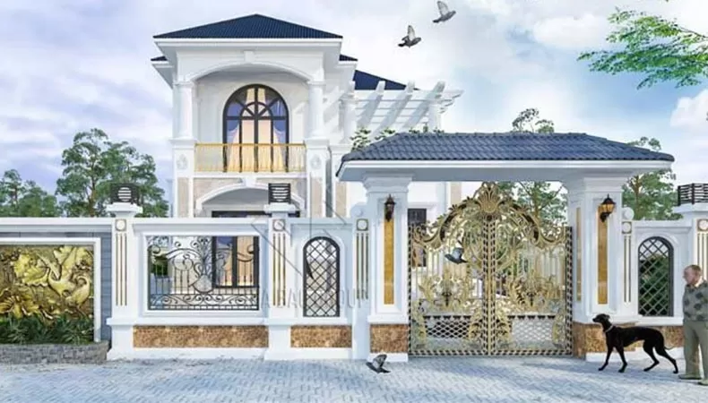 Mẫu cổng biệt thự Tân Cổ Điển với thép CNC vô cùng thịnh hành