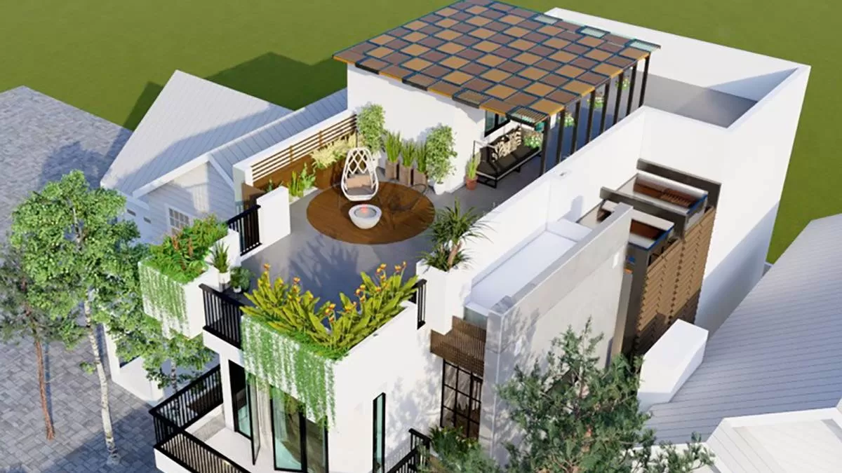 Nhà mặt tiền 6m 2 tầng 1 tum đẹp hiện đại