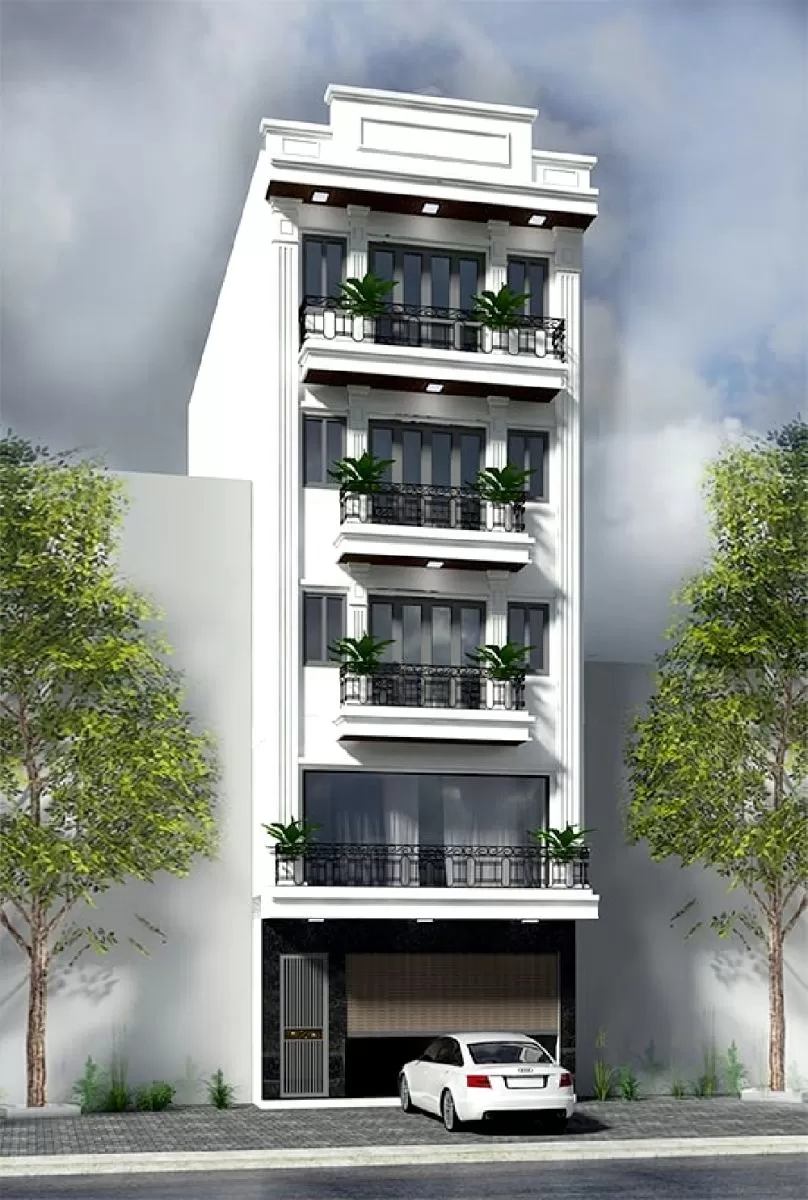 Thiết kế nhà ống mặt tiền 6m có thang máy và tầng hầm linh hoạt