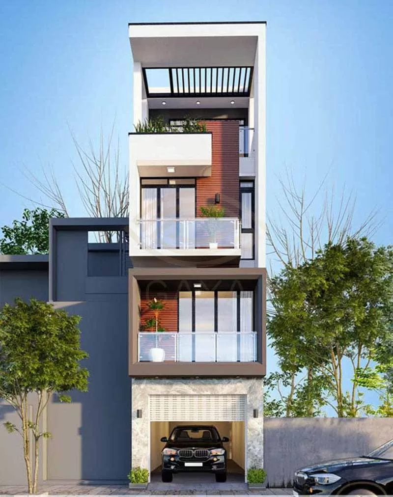 Thiết kế nhà 4 tầng 5x20m có gara tiện lợi