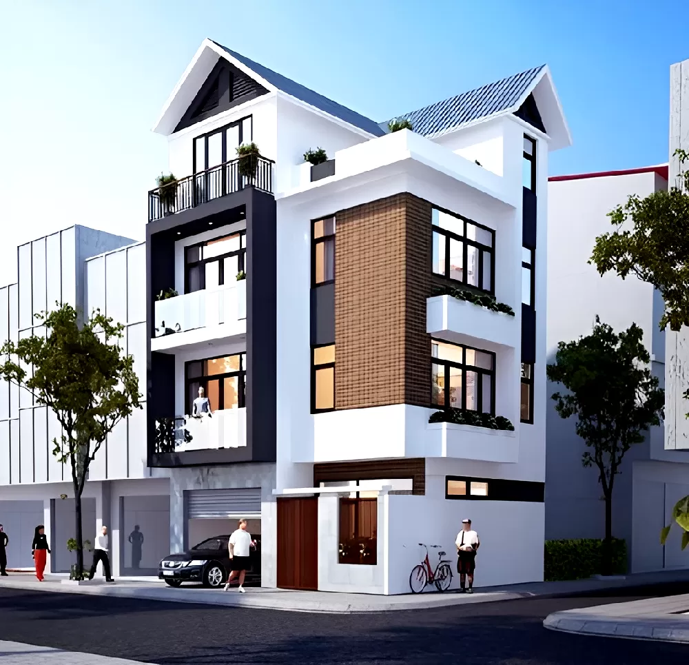 Thiết kế nhà 4 tầng hiện đại mái thái cuốn hút